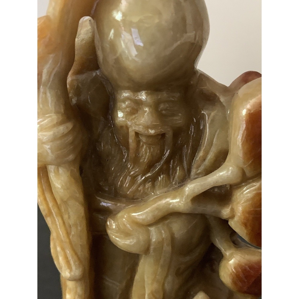 Antique Chinese Natural Jadeite Carved Wise Old Man VTG Jade Exquisite 396.5 Gr - Picture 8 of 12